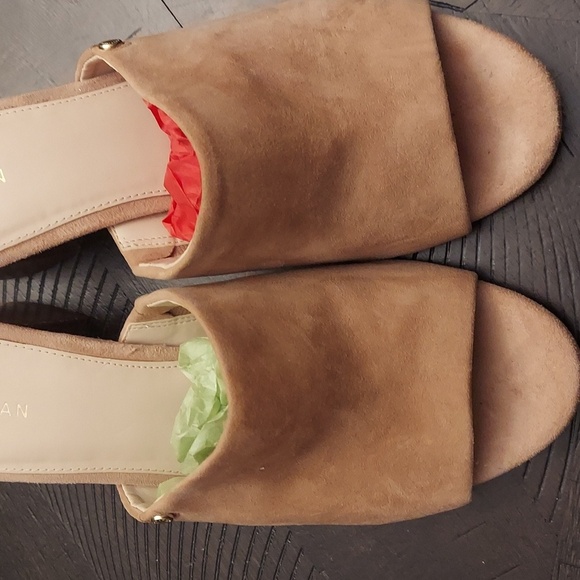 COLE HAAN Womens Daina Suede Leather Stacked Heel Slip On Open Toe Sandals - Picture 4 of 12